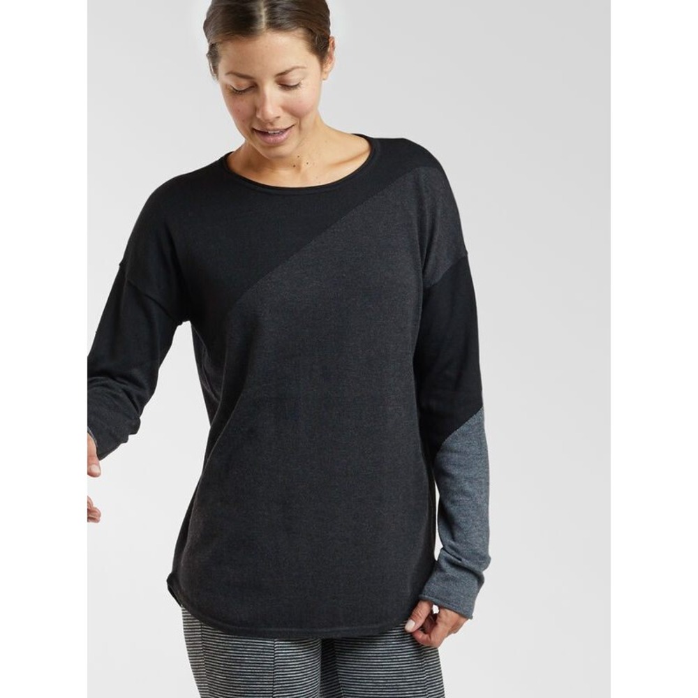 Smartwool Shadow Pine Colorblock Merino Wool Sweater Black Gray Minimalist Top M